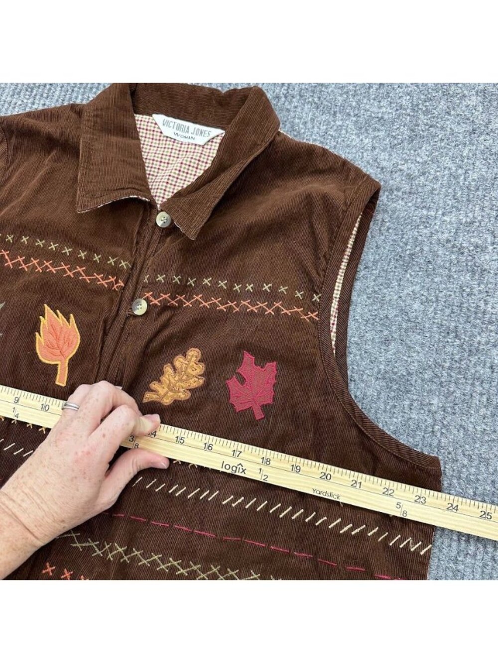 Vintage Victoria Jones 90s Fall Themed Corduroy Vest Leaf Apple Womens size 2X - Picture 3 of 5